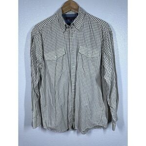 Roper Shirt Mens Medium White Brown Check Plaid Western 100% Cotton Long Sleeve